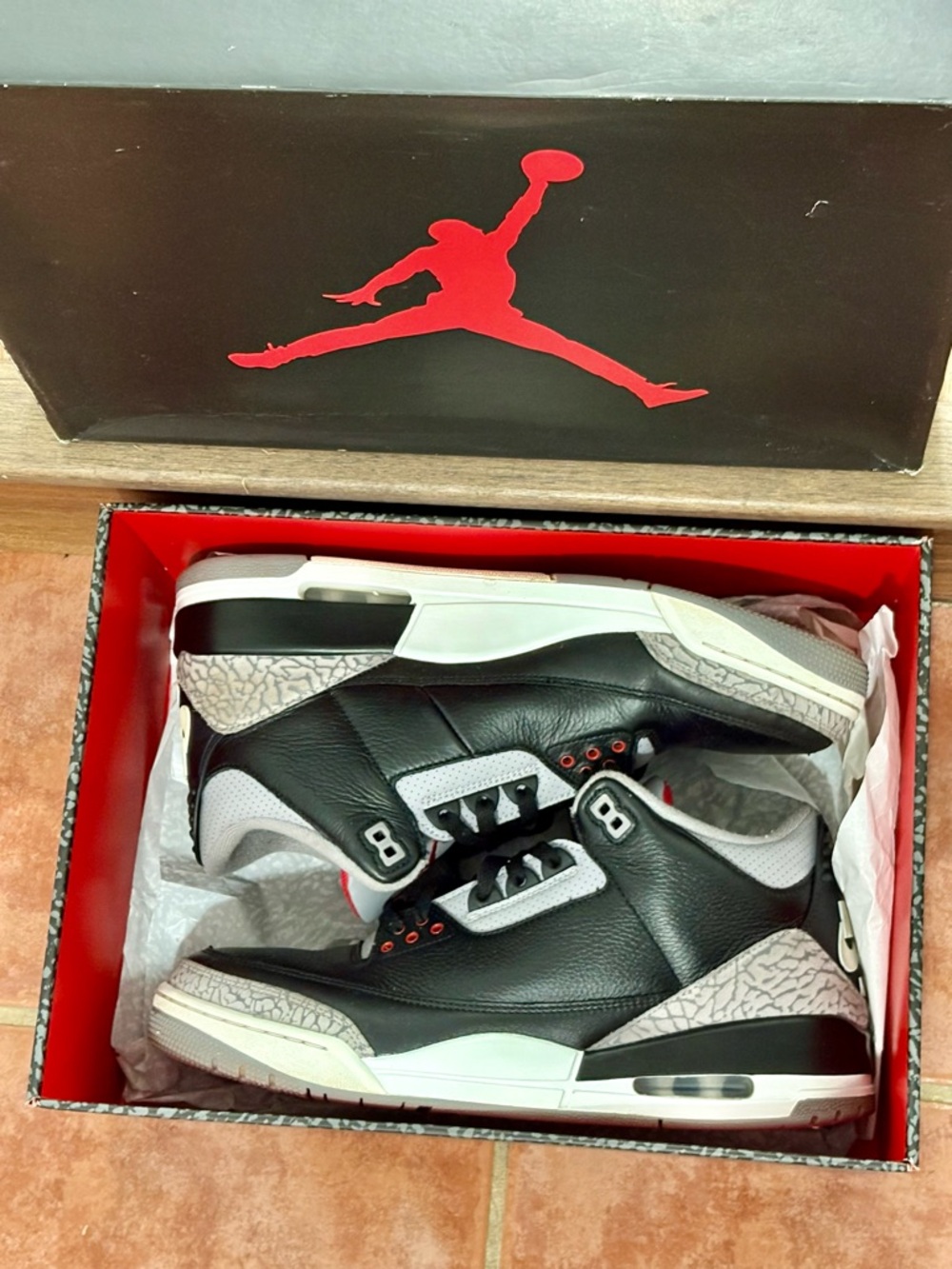 Nike air Jordan 3 black cement Men's Sneakers in Black, White, and Red Accent 12